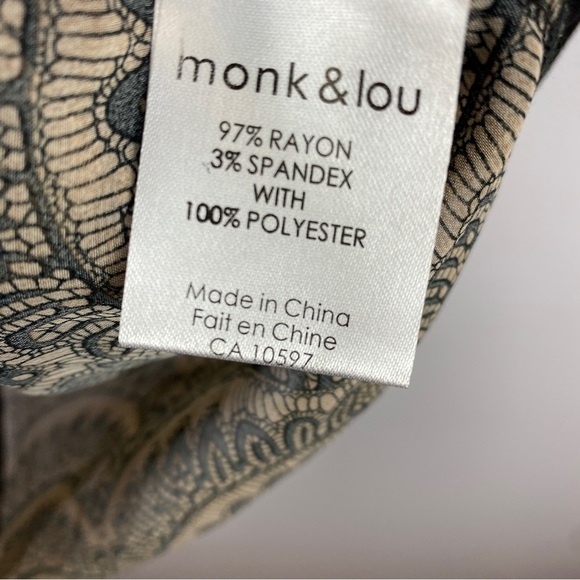 Monk & Lou Black Front Sheer Patterned Back Oversized Cap Sleeve Top Small - Picture 7 of 8